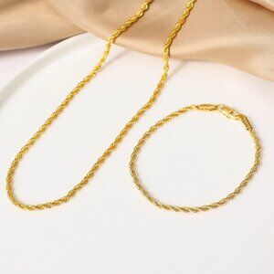 ⭐ 2pc. Set 22" Necklace and 7.75" Diamond Cut Rope Bracelet 4mm Wide 18K Gold⭐